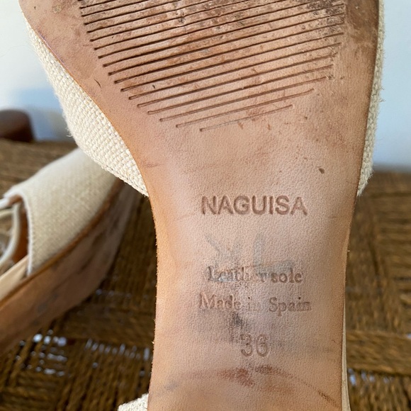 Anthropologie Shoes Women’s 36 Naguisa Yerma Natural Linen Peep Toe Sandals Heel - Picture 8 of 11